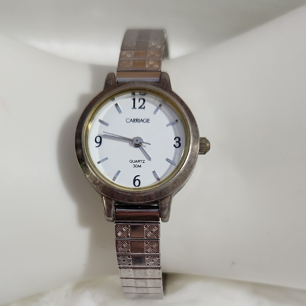 Vintage Carriage Silver and White Quartz Watch